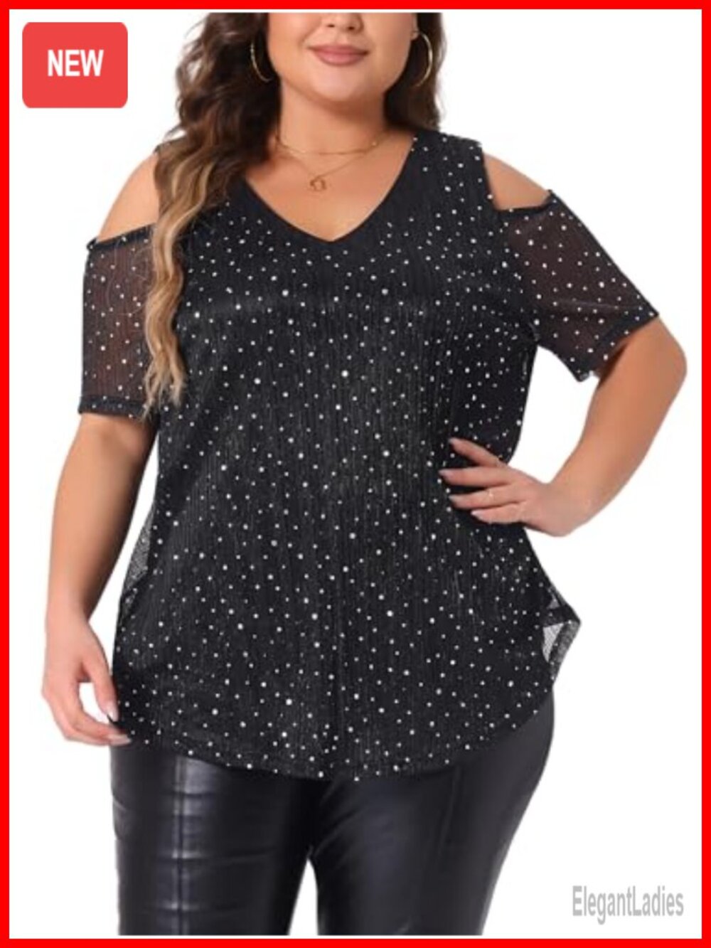 Glitter Sequin Cold Shoulder Short Sleeve Party Top